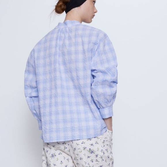 ZARA NEW SS20 BLUE WHITE CHECK BLOUSE REF:2491/913 - Picture 4 of 7